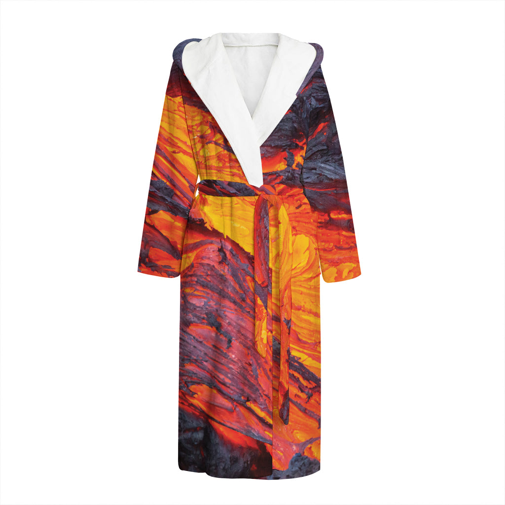 Volcano Lava Print Hooded Bathrobe