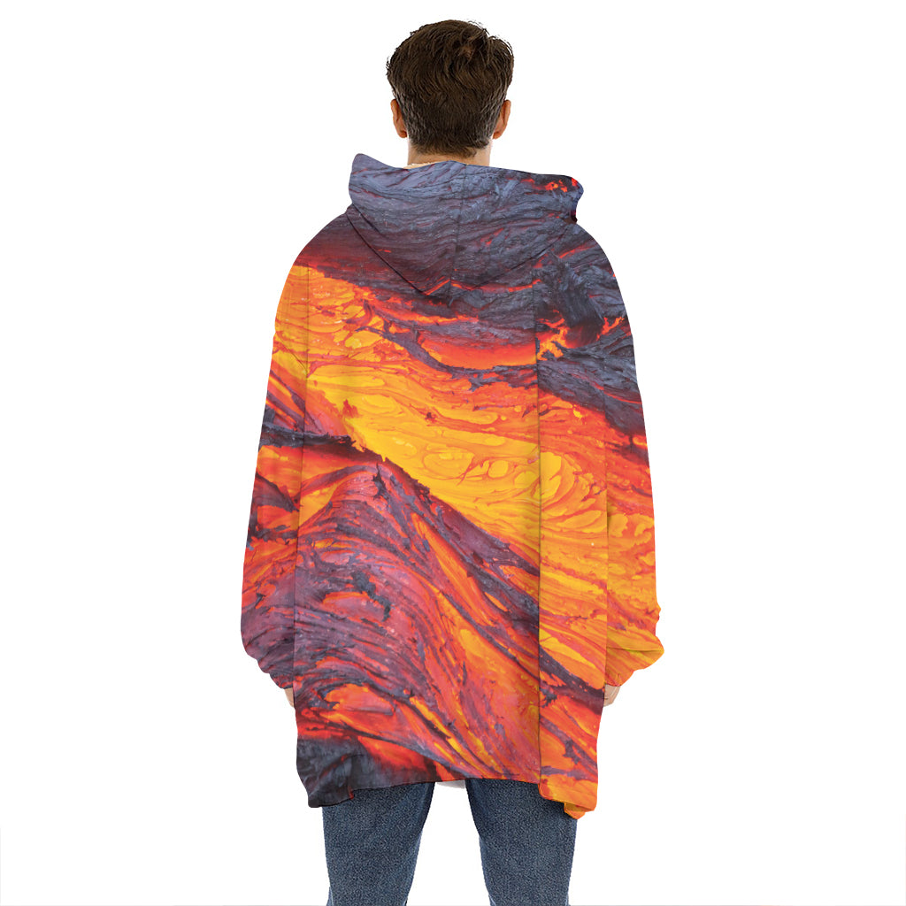 Volcano Lava Print Hoodie Blanket