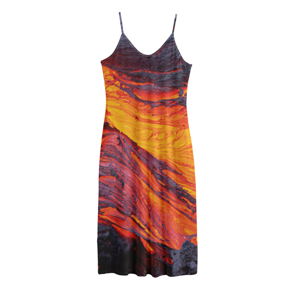 Volcano Lava Print Jersey Midi Cami Dress