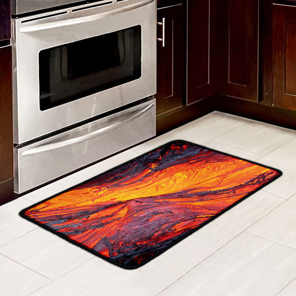 Volcano Lava Print Kitchen Mat