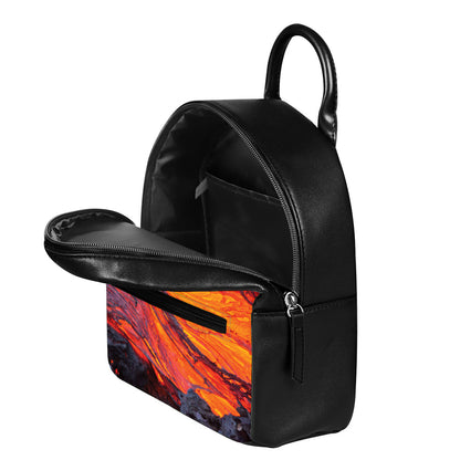 Volcano Lava Print Leather Backpack