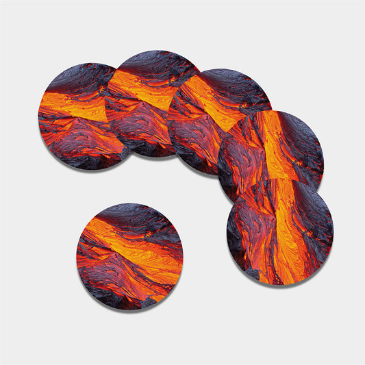 Volcano Lava Print Leather Coaster Set