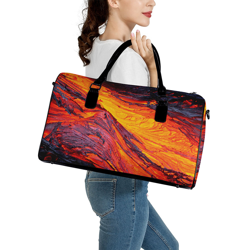 Volcano Lava Print Leather Duffle Bag