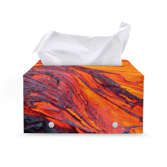 Volcano Lava Print Leather Tissue Box Cover