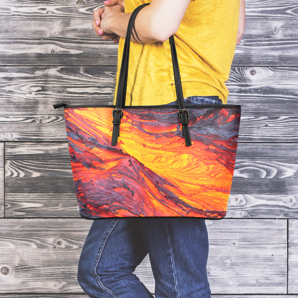 Volcano Lava Print Leather Tote Bag