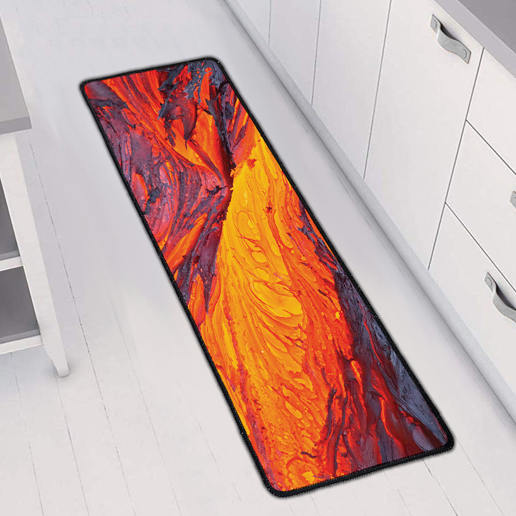 Volcano Lava Print Long Kitchen Mat