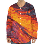 Volcano Lava Print Long Sleeve Baseball Jersey