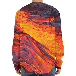 Volcano Lava Print Long Sleeve Baseball Jersey