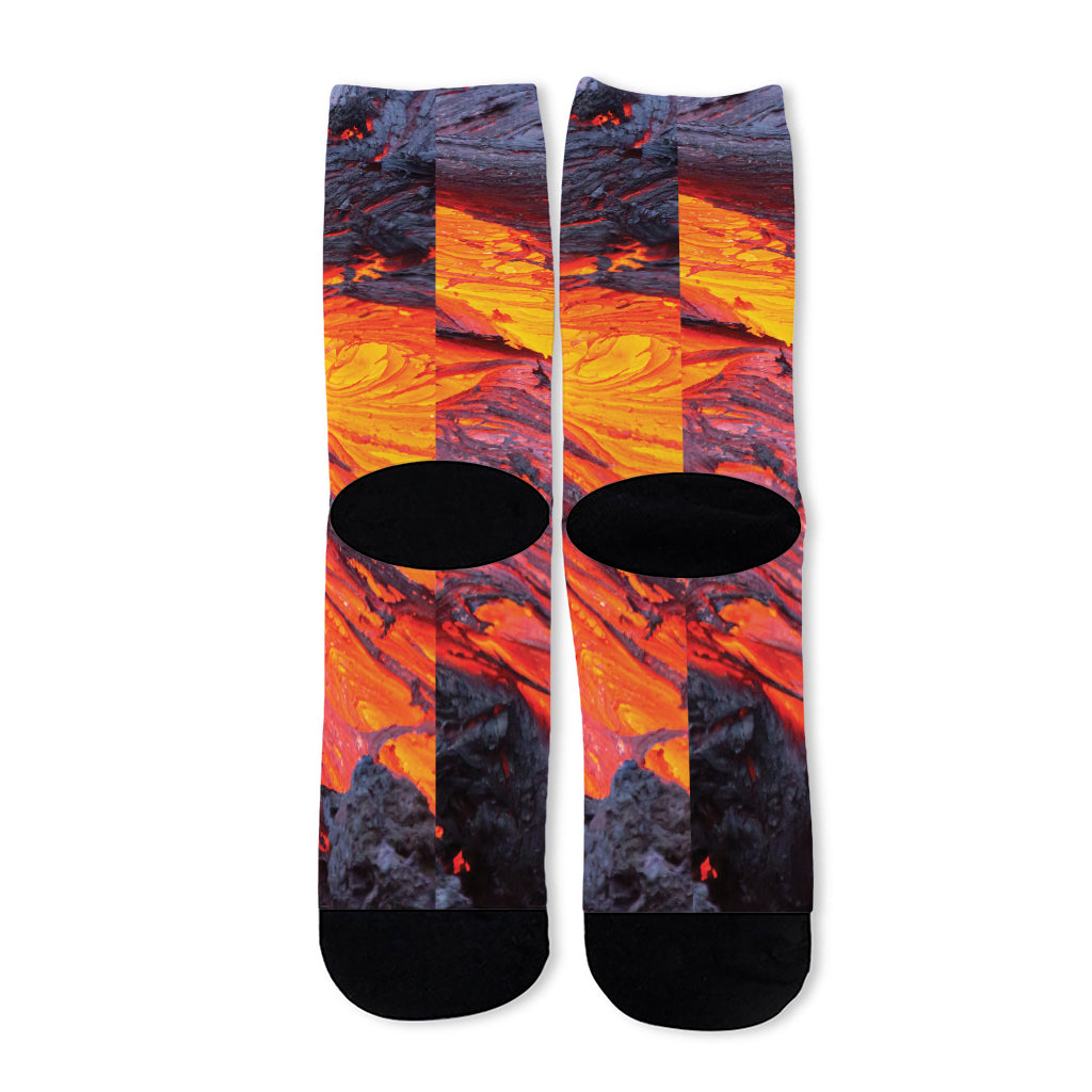 Volcano Lava Print Long Socks