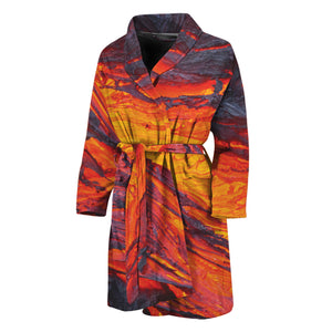 Volcano Lava Print Men's Bathrobe