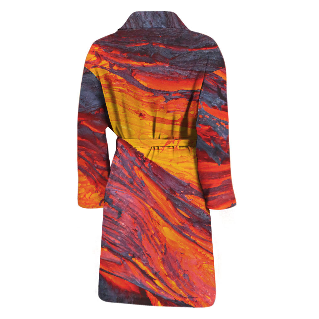 Volcano Lava Print Men's Bathrobe