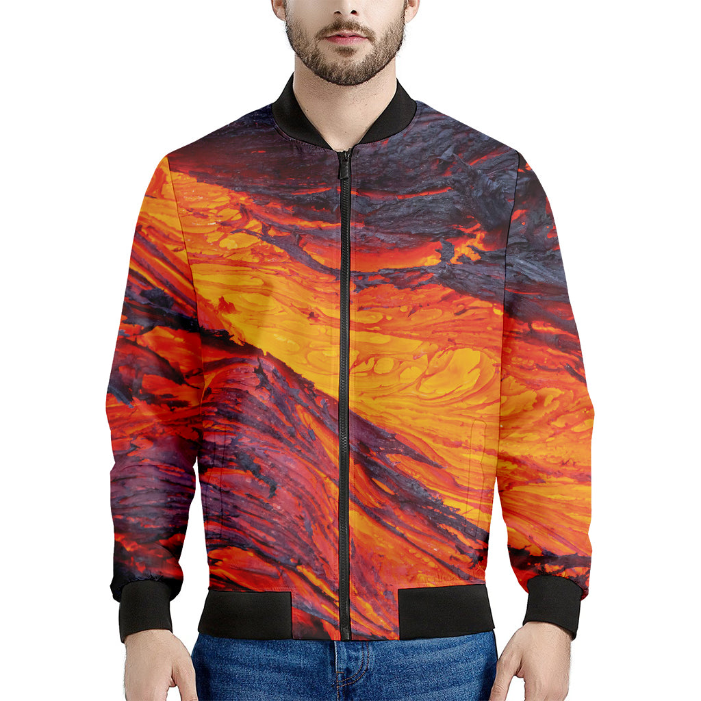 Volcano Lava Print Men's Bomber Jacket