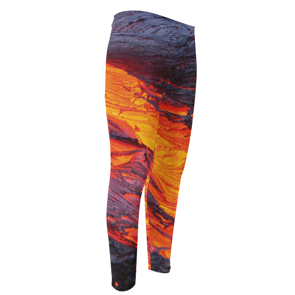 Volcano Lava Print Men's Compression Pants