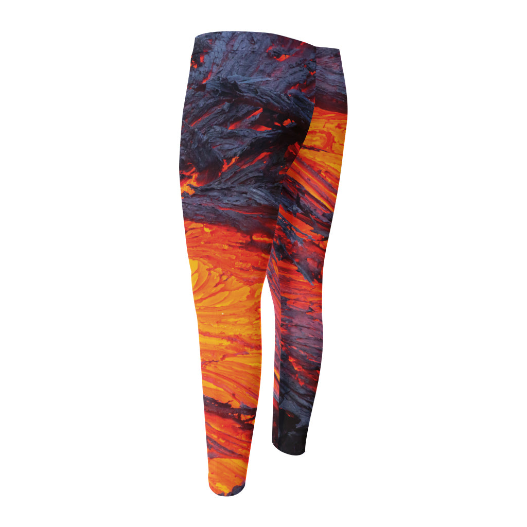 Volcano Lava Print Men's Compression Pants