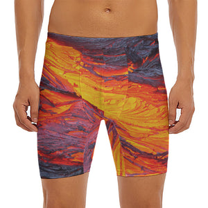 Volcano Lava Print Men's Long Boxer Briefs