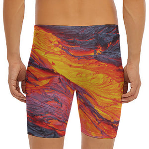 Volcano Lava Print Men's Long Boxer Briefs