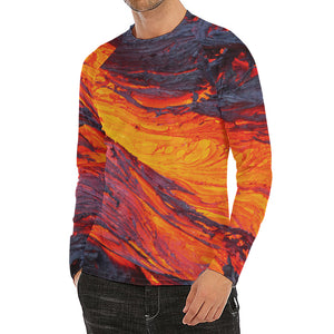 Volcano Lava Print Men's Long Sleeve Rash Guard