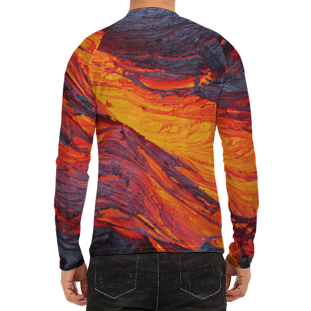 Volcano Lava Print Men's Long Sleeve Rash Guard