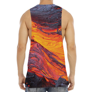 Volcano Lava Print Men's Muscle Tank Top