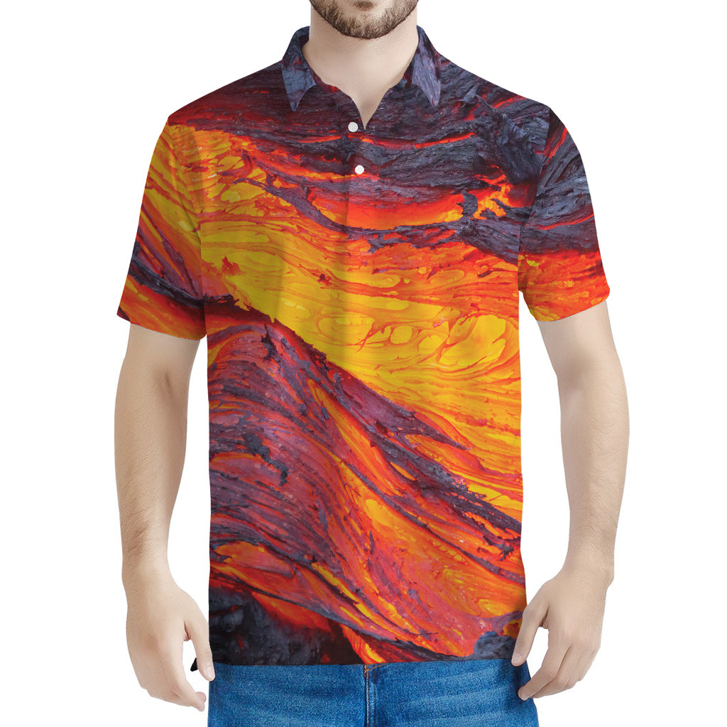 Volcano Lava Print Men's Polo Shirt