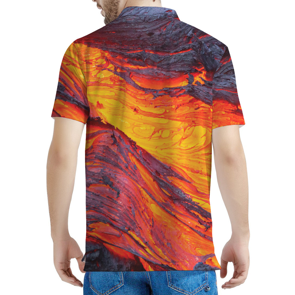 Volcano Lava Print Men's Polo Shirt