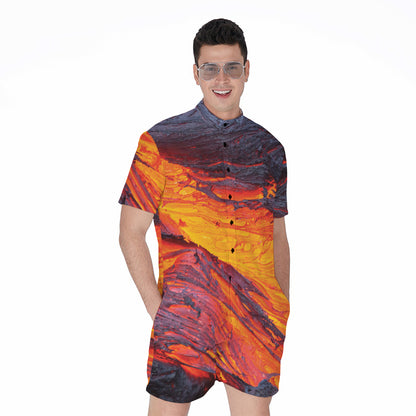 Volcano Lava Print Men's Rompers