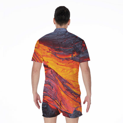 Volcano Lava Print Men's Rompers