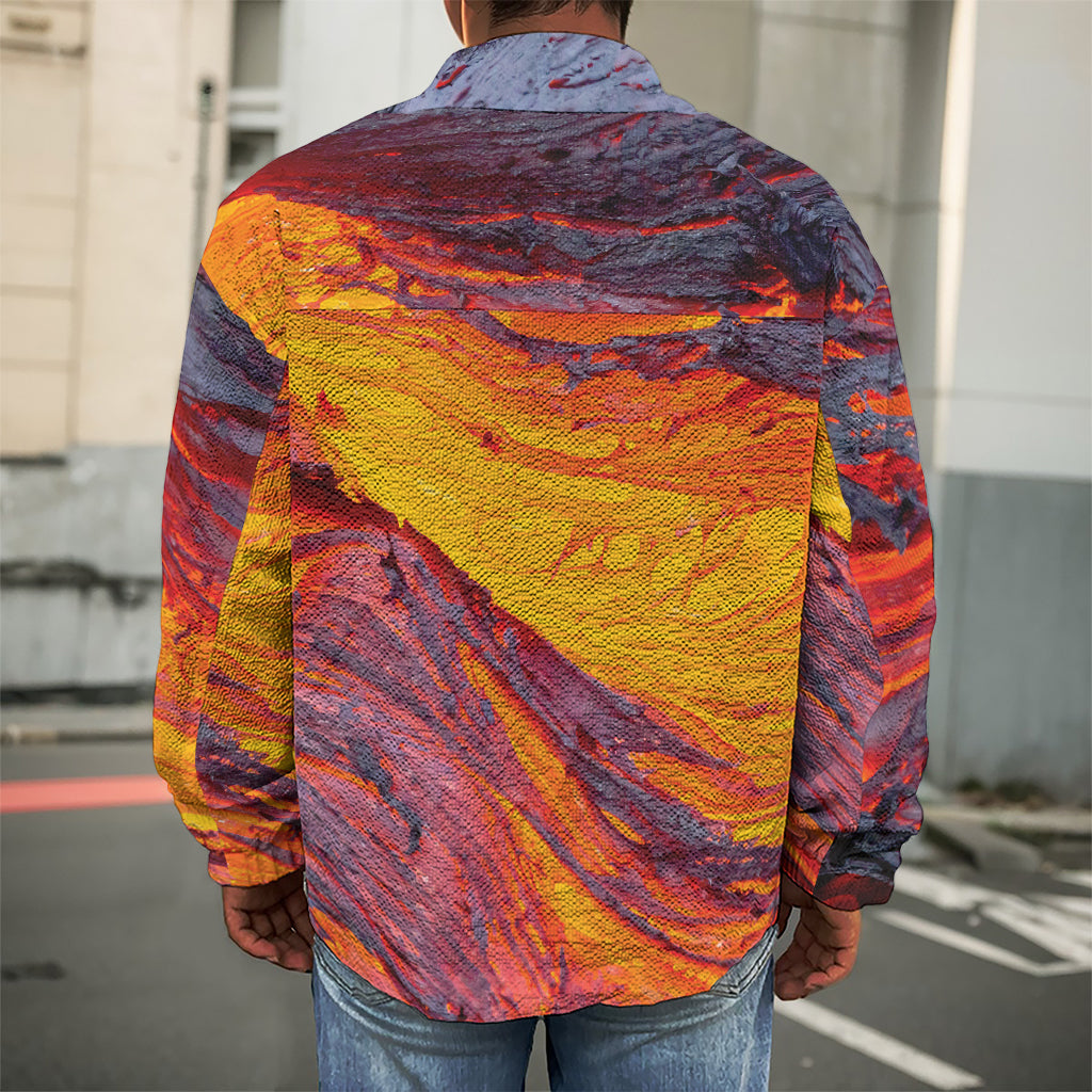 Volcano Lava Print Men's Shirt Jacket