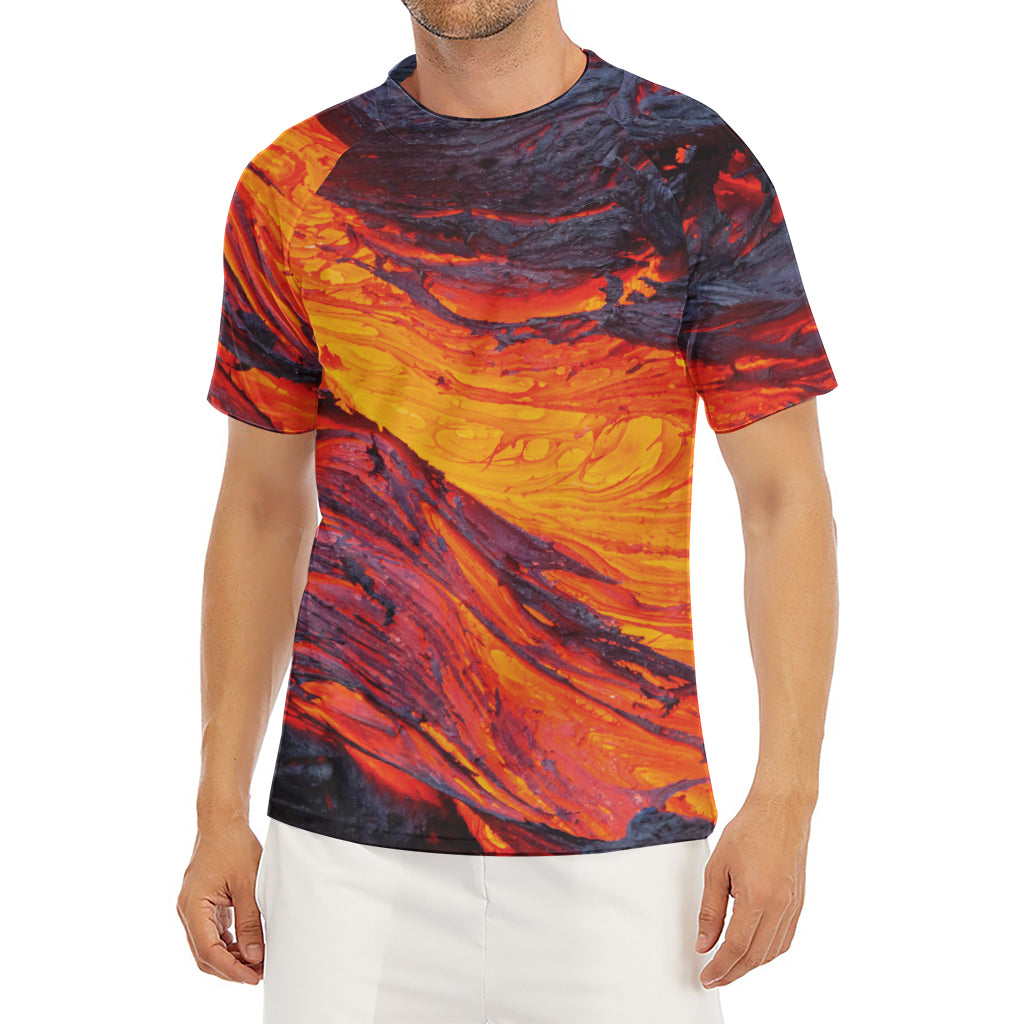 Volcano Lava Print Men's Short Sleeve Rash Guard