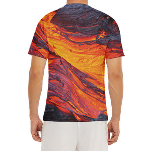 Volcano Lava Print Men's Short Sleeve Rash Guard