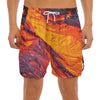 Volcano Lava Print Men's Split Running Shorts