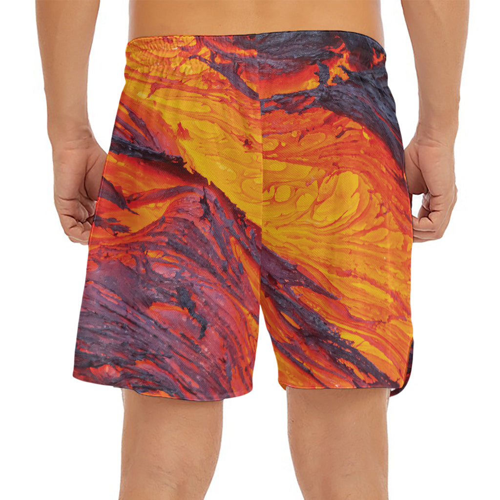 Volcano Lava Print Men's Split Running Shorts