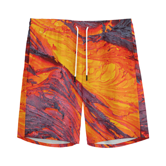 Volcano Lava Print Men's Sports Shorts