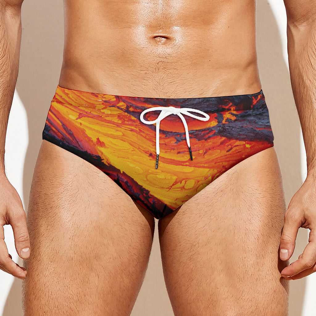 Volcano Lava Print Men's Swim Briefs