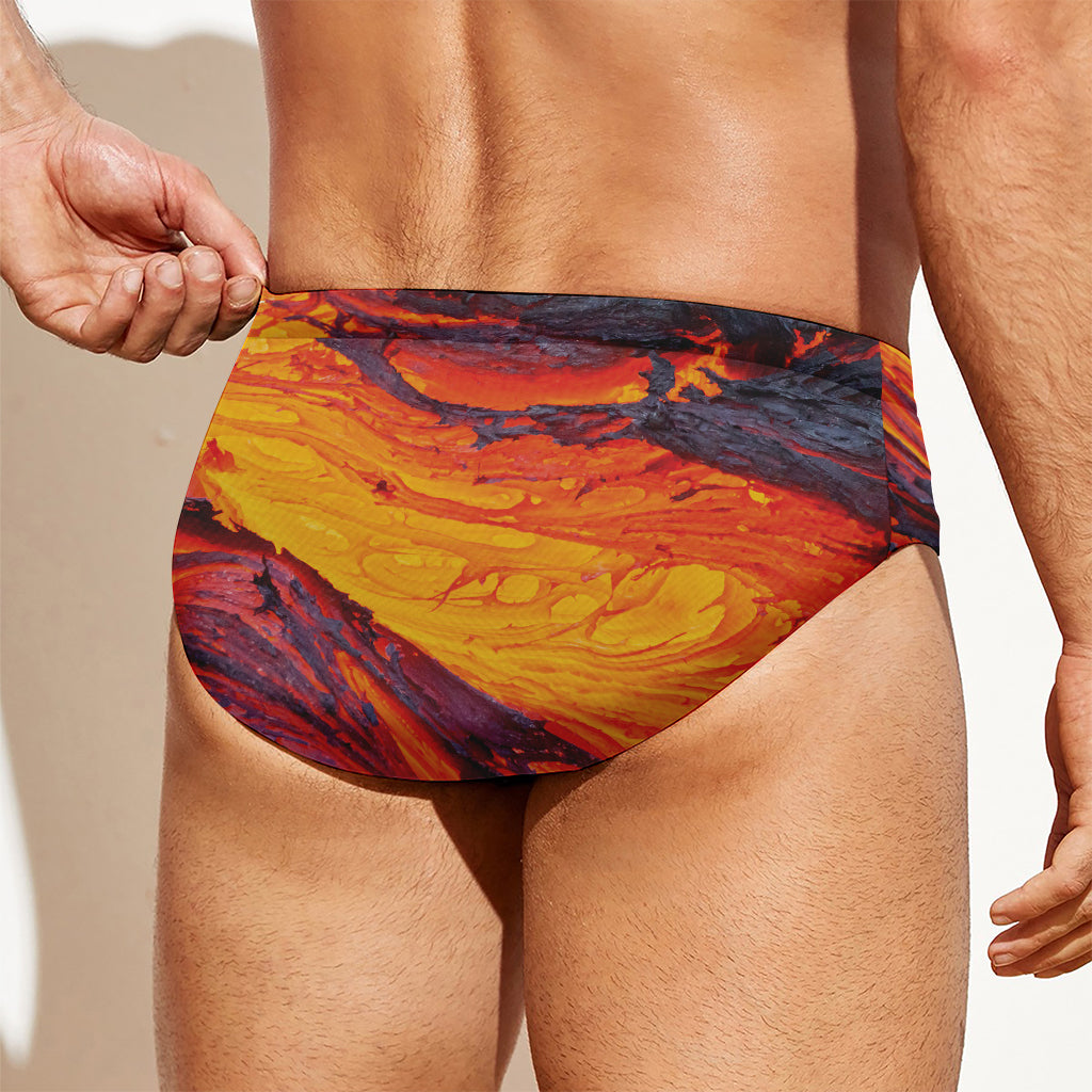 Volcano Lava Print Men's Swim Briefs