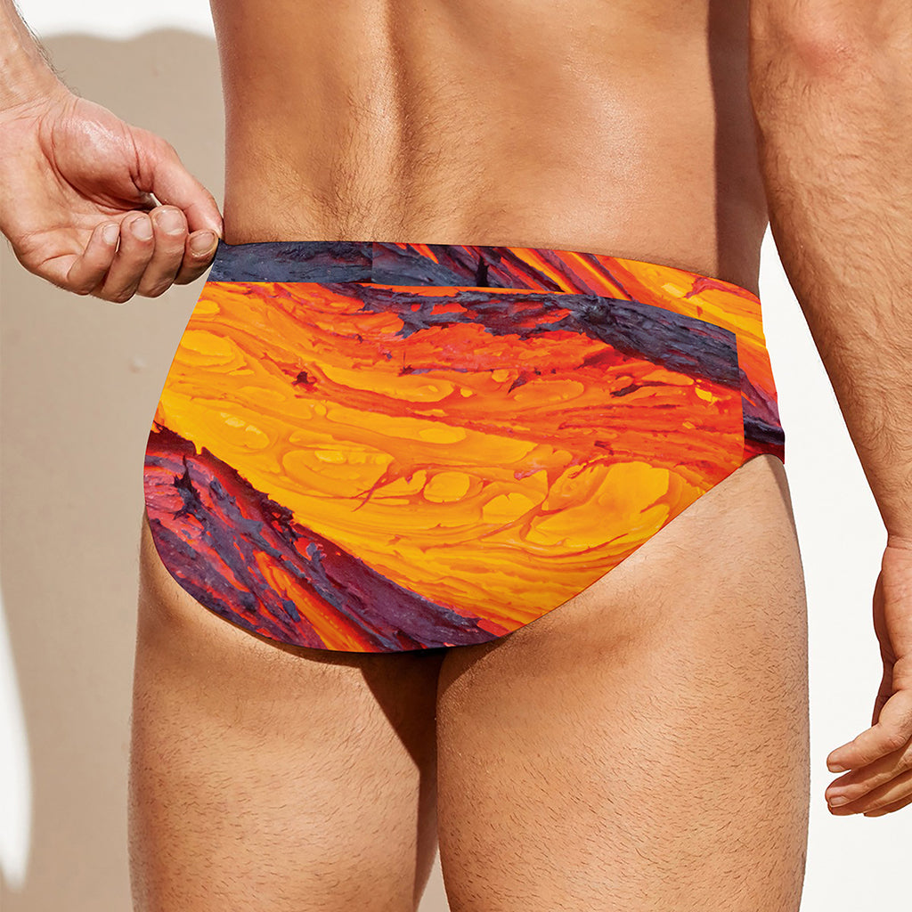 Volcano Lava Print Men's Swim Briefs