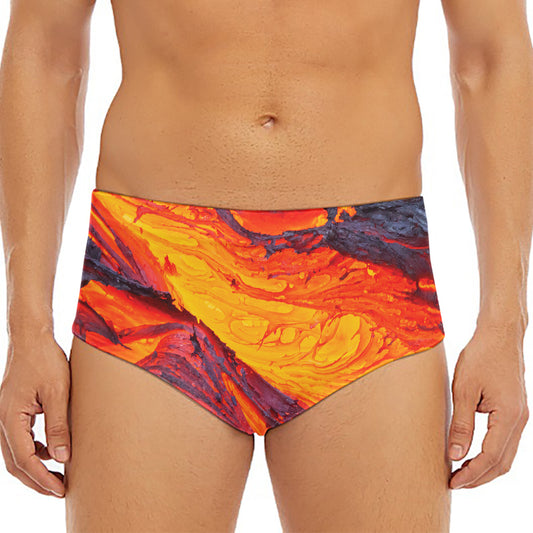 Volcano Lava Print Men's Triangle Swim Briefs