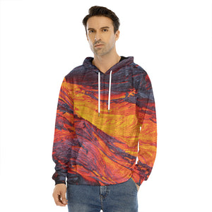 Volcano Lava Print Men's Velvet Pullover Hoodie