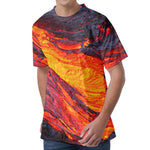 Volcano Lava Print Men's Velvet T-Shirt