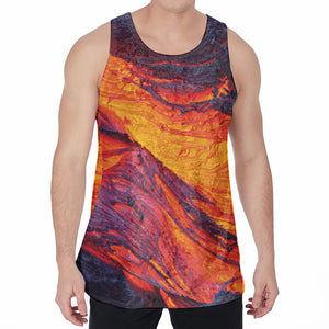 Volcano Lava Print Men's Velvet Tank Top