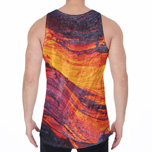 Volcano Lava Print Men's Velvet Tank Top