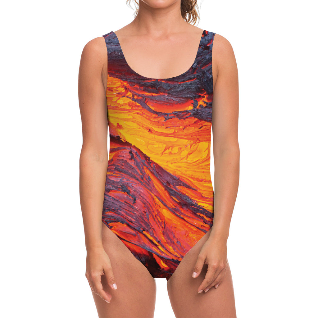 Volcano Lava Print One Piece Swimsuit