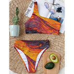 Volcano Lava Print One Shoulder Bikini Top