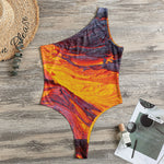 Volcano Lava Print One Shoulder Bodysuit