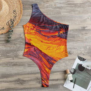 Volcano Lava Print One Shoulder Bodysuit