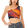 Volcano Lava Print One Shoulder Crop Top