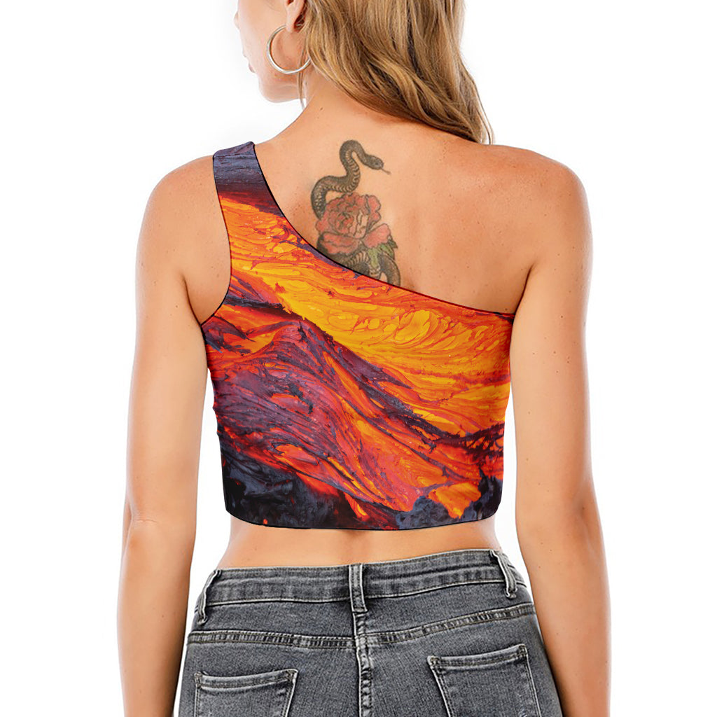 Volcano Lava Print One Shoulder Crop Top