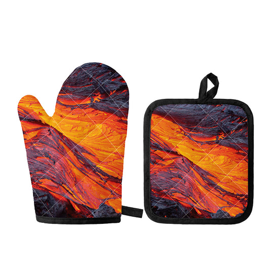 Volcano Lava Print Oven Mitt And Pot Holder Set