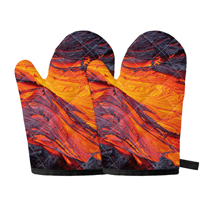 Volcano Lava Print Oven Mitts