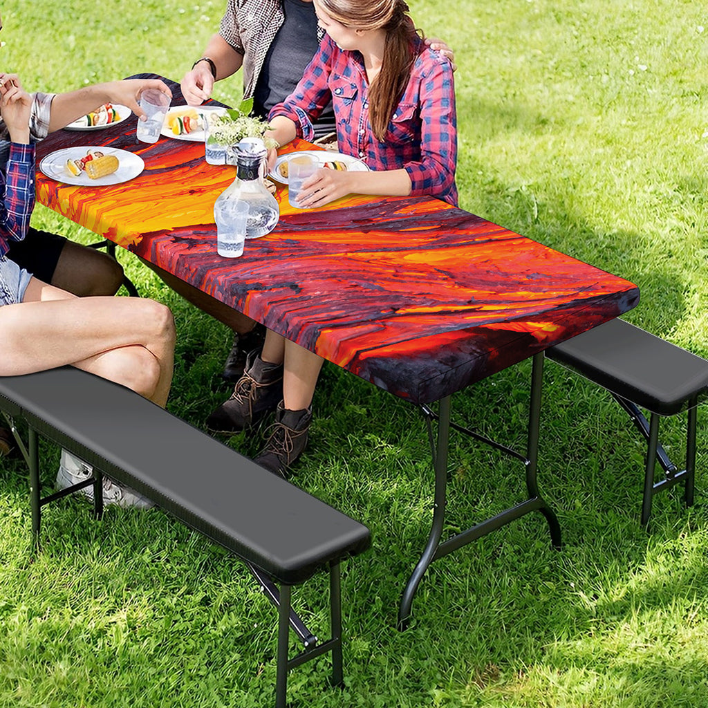 Volcano Lava Print Picnic Table Cover